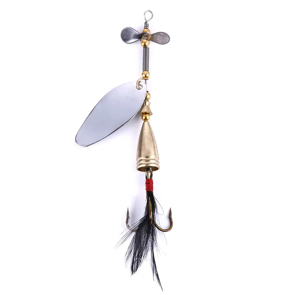 Wholesale SP114 9cm 12g Metal Spinner Baits Spoon Fishing Lures with Feather Hook