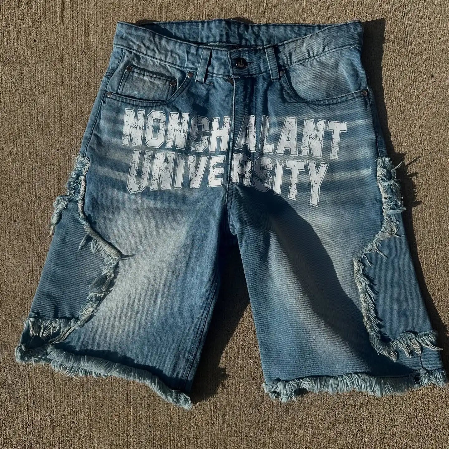 US Free Tax Man Streetwear Y2k Vintage Flare Distressed Jeans Shorts Distressed Screen Print Rhinestone Denim Jorts Men