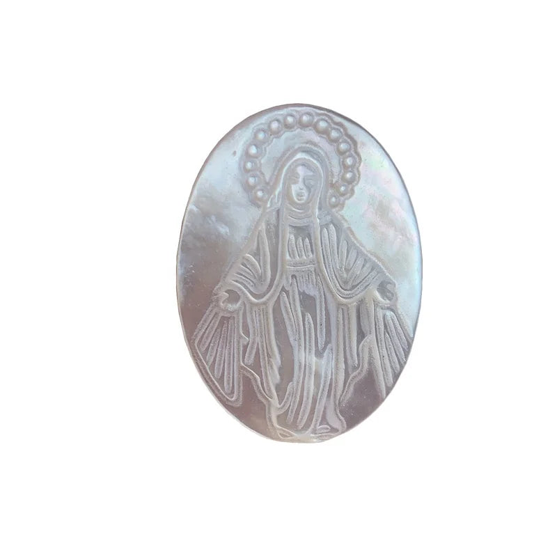 Wholesale Custom Natural Mother of Pearl Shell Religions Cabochon Virgin Mary Gemstones for Jewelry Making