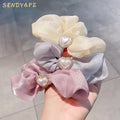 Korean New Fashion Girl Hair Accessories Scrunchies With Heart Pearls Elastic Hair Scrunchies Hairband for Women