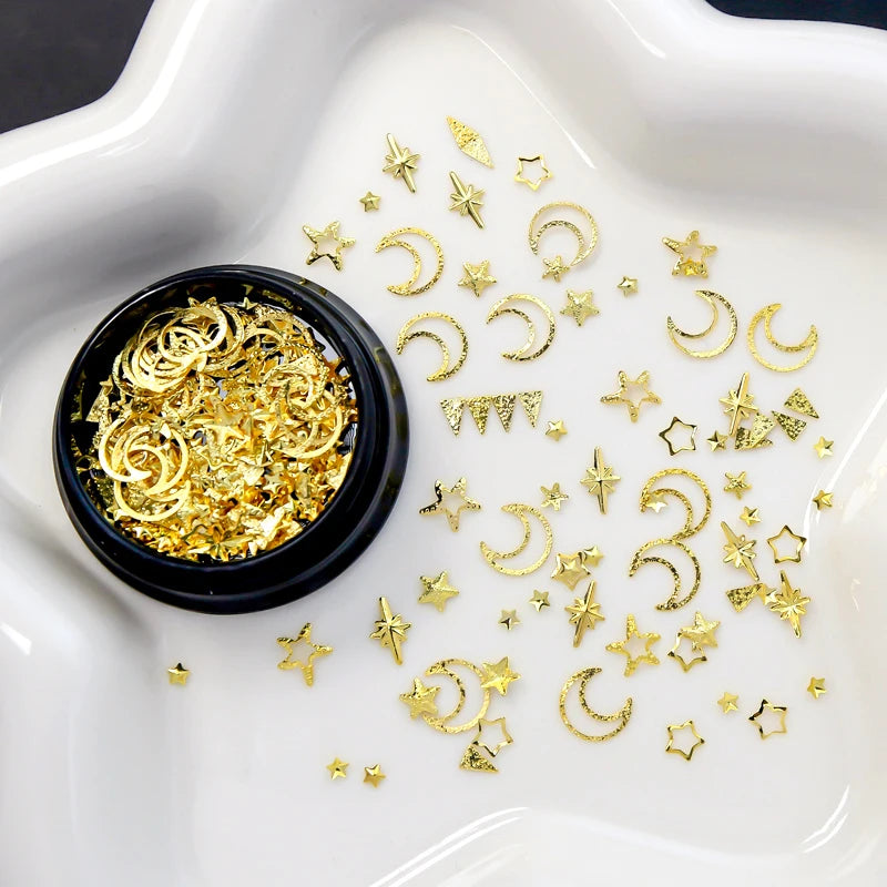 Metal Rivets Nail Studs Mixed Heart Moon Star Gold Jewelry 3D DIY Tips Nail Art Decorations Manicure Accessories