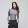 Women's Slim-Fit Merino Wool Turtleneck Sweater Lightweight Thermal Knit Top with Front Logo Casual Style for Autumn Season
