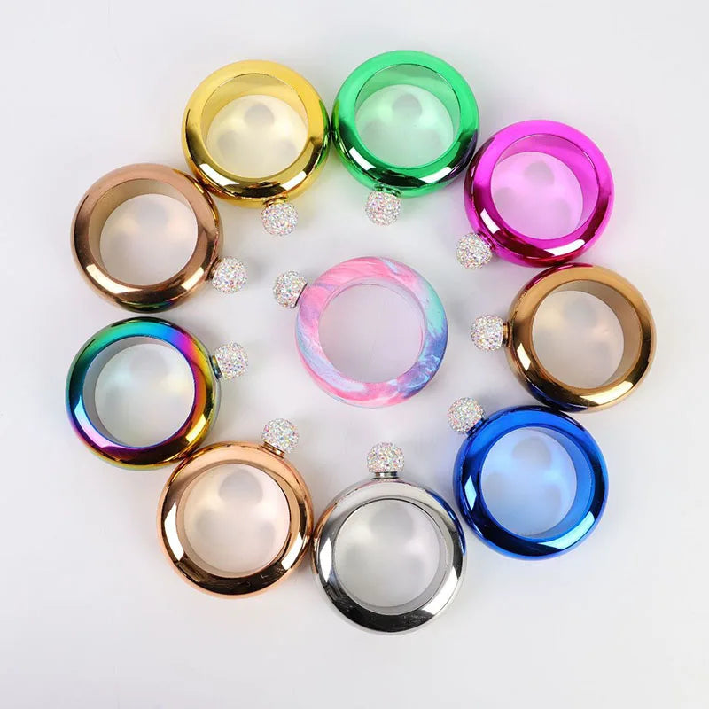 Portable Stainless Steel 3.5oz Bangle Whiskey Pots Flagon Bracelet Round Pocket Drinkware Wristband Hip Flask