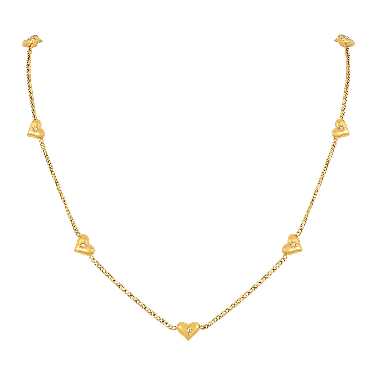IVIAPRO Jewelry 18K Gold Plated Waterproof Stainless Steel CZ Star Hearts Chain Necklace for Women