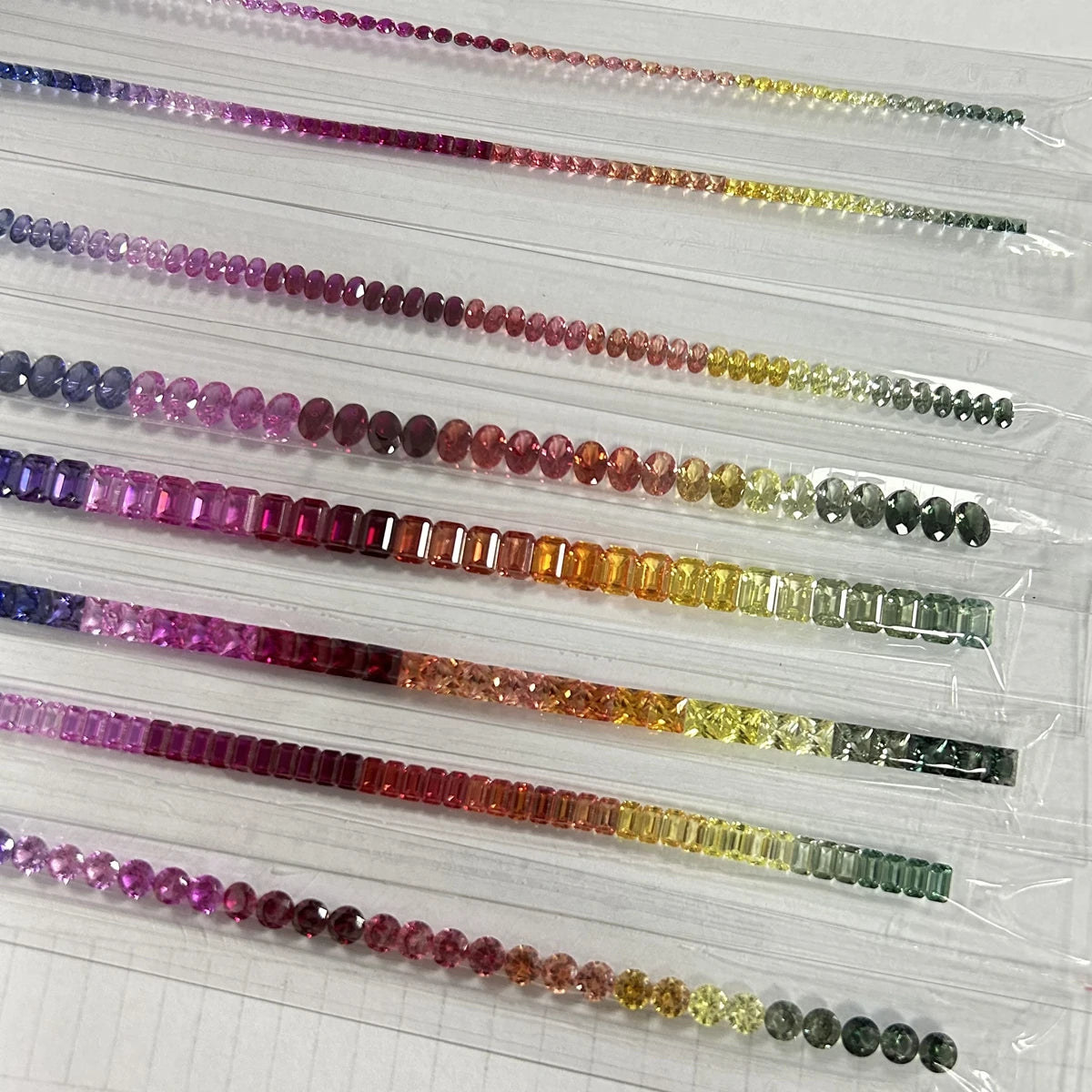 HQ GEMS Colorful Gemstone 180mm Oval Pear Princess Baguette Cut 2mm 3mm 4mm 5mm Lab Sapphire Rainbow Bracelet Necklace Jewelry