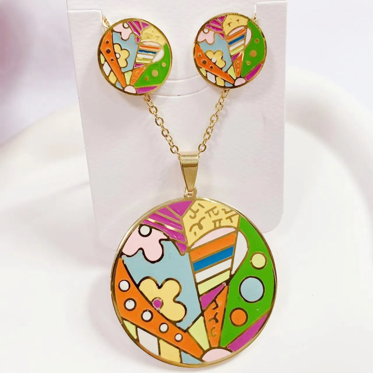 Fashionable Trend Memorial Holiday Gift Stainless Steel Earrings Necklace Cute Cartoon Necklace Earrings Set to My Daughter