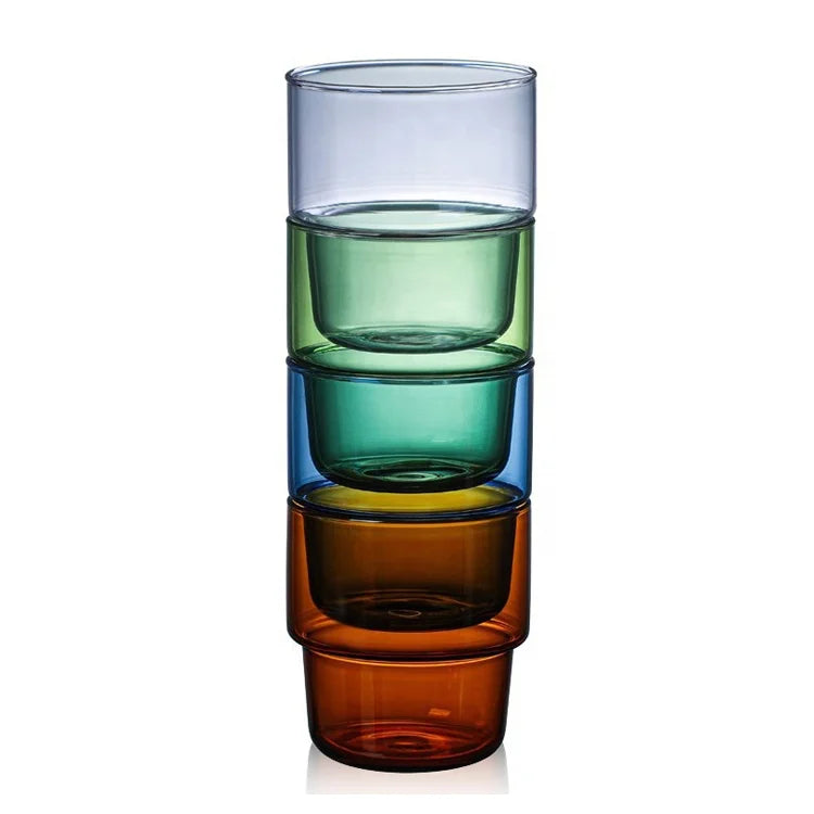 The New Stackable High Household Tea Glasses Colored Milk Coffee Glass Water Cup
