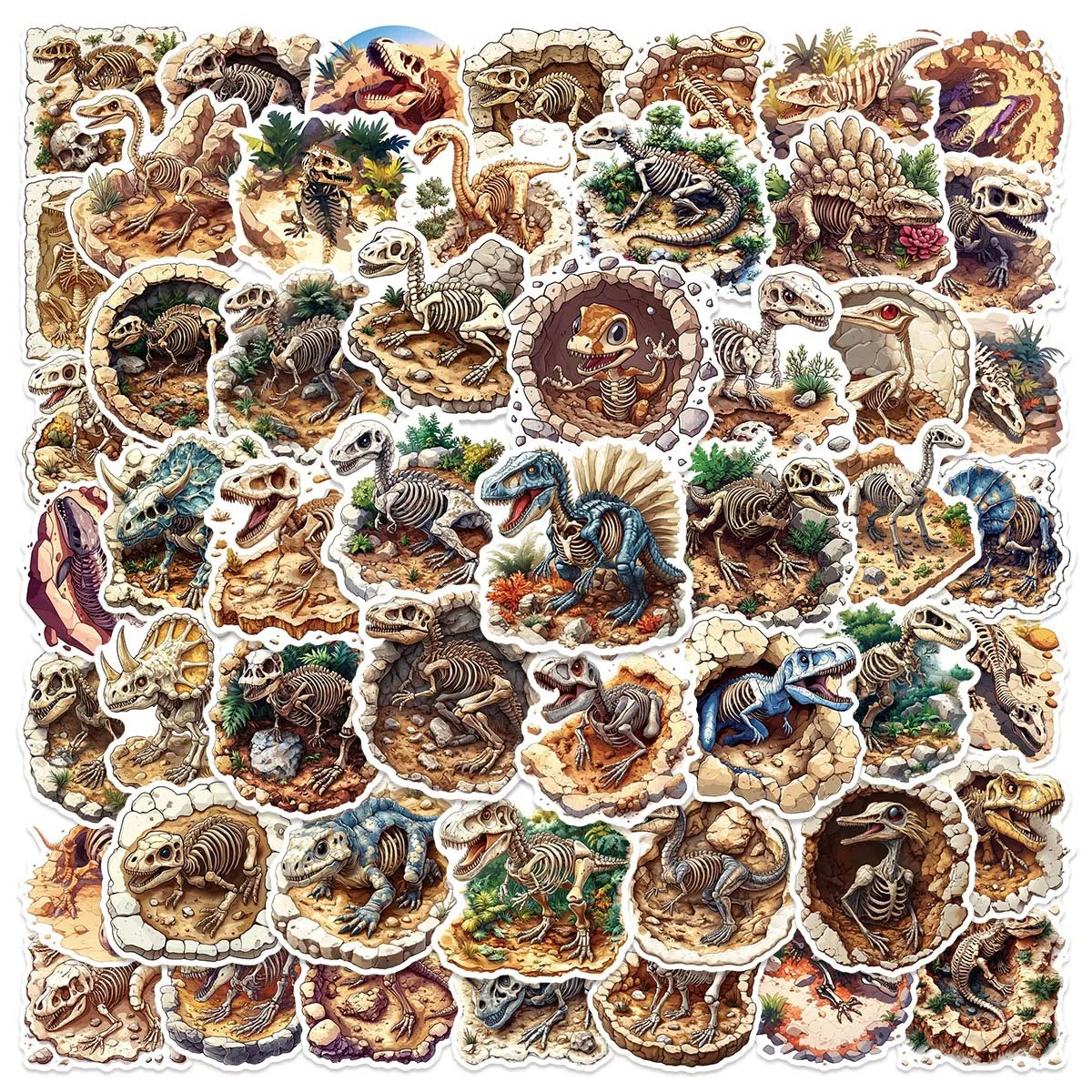 50PCS Ancient animals dino bone skeleton dinosaur fossils sticker