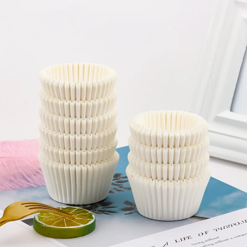 100pcs Cake Oil Proof Paper Cup Heat Resistant Baking Mold Oven with Small Muffin Cup Snow Veelette