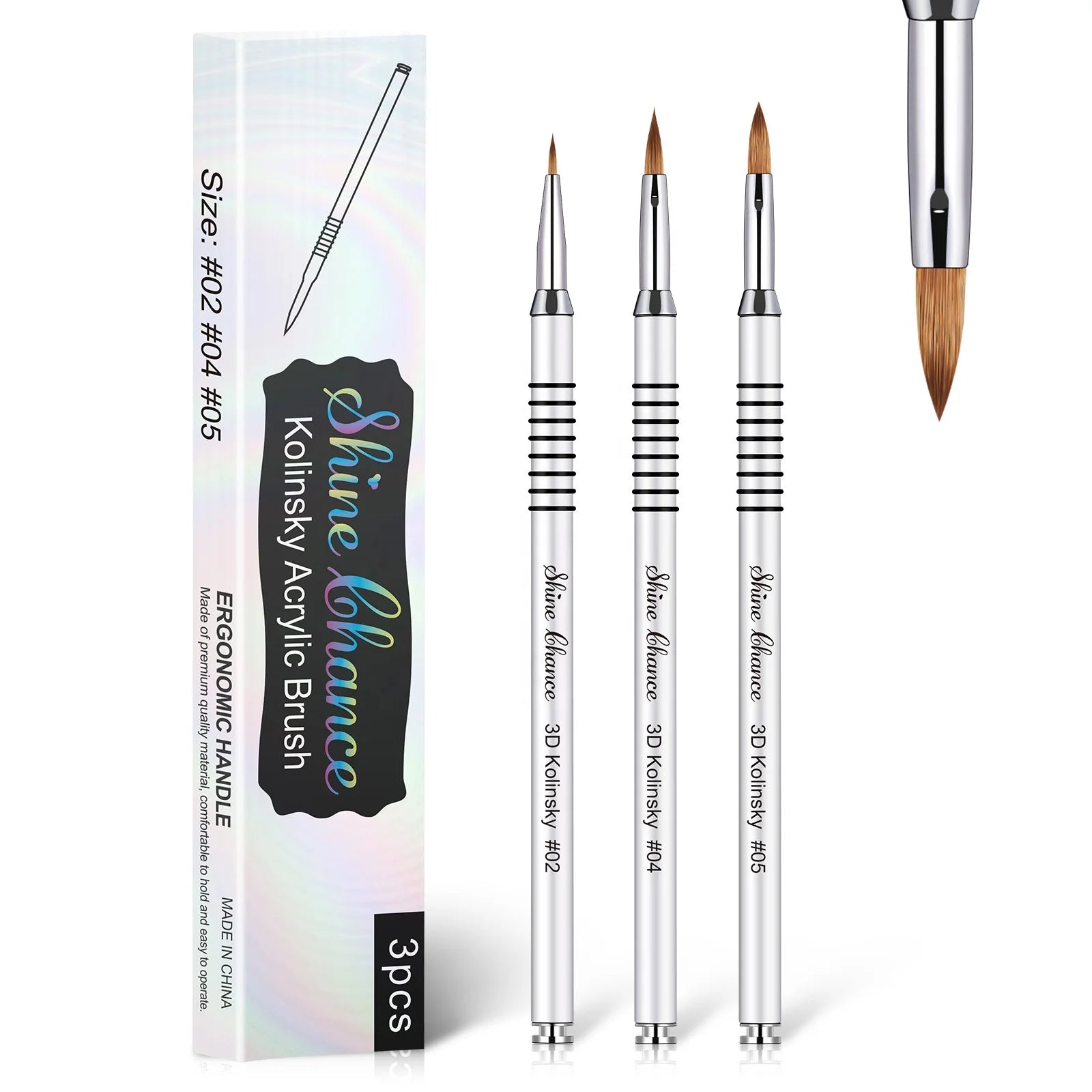 Factory Wholesale Rainbow or Silver Color Metal Handle Multi Function Nail Brush Set Private Label Nail 3D Art Brush