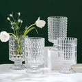 Nordic Home Decoration Living Room Hotel Exhibition Hall Decorations Transparent Embossed High Foot Glass Vase Decorations