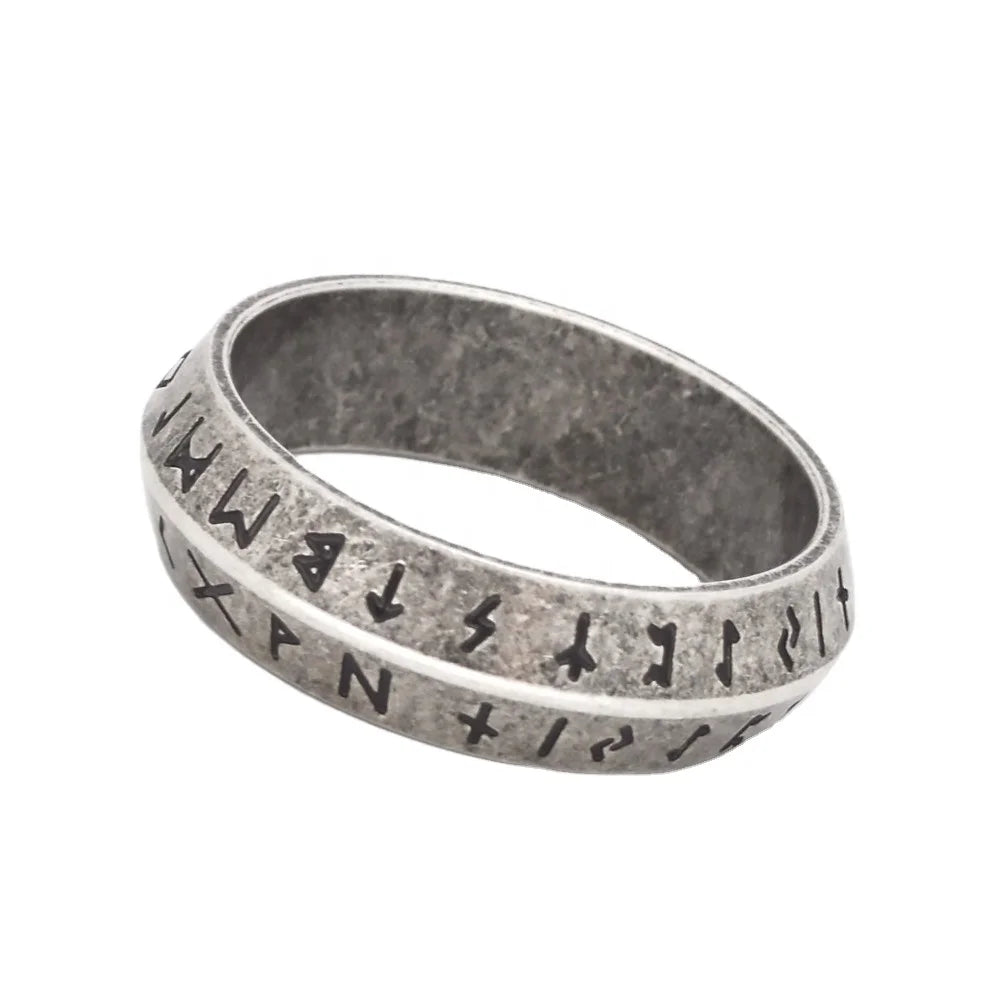 Ancient Nordic Symbols Durable Stainless Steel Elder Futhark Rune Ring Metal Rock Amulet Viking Jewelry Fashion Words Retro Ring