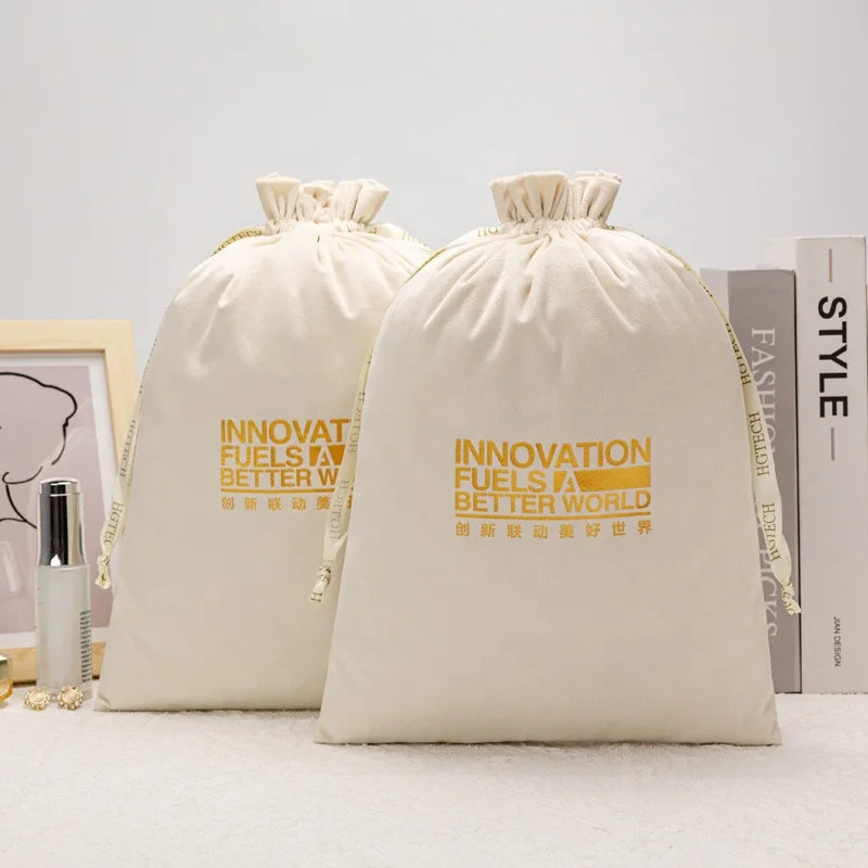 Luxury Soft  White Velvet Pouch for Jewelry Customized Drawstring Velvet Dust Gift Cosmetic Packaging Bag