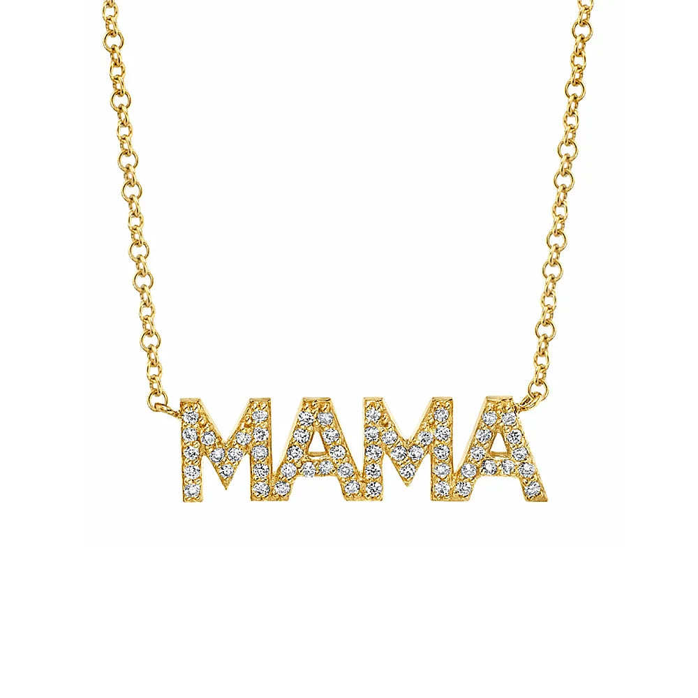 925 Sterling Silver MAMA Zirconia Pave Pendant Necklace Dainty Chain Silver Fashion Jewelry Gift for Mother