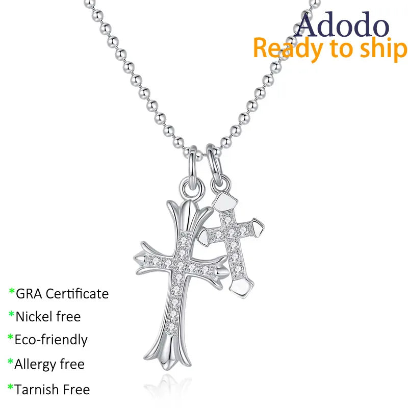New Trendy 925 Silver Round Cut 0.285CT VVS GRA Moissanite Jewelry Fashion Double Cross Hip Hop Pendant Necklace for Women