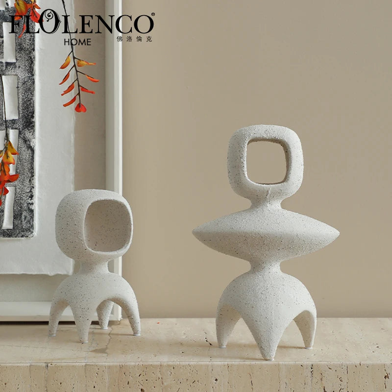 For White Modern Art Deco Design Multi-Functional Decorative Abstract Robot Ceramic Statuette Indoor Living Room Frosted