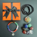 7 Chakra Natural Crystal Healing Energy Yoga Bracelet Gravel Resin Pendant Necklace Tumbled Stone Set with Box