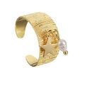 Adjustable 18K Gold Plated Freshwater Pearl Stainless Steel Rings for Women Fashion Start Wide Star Pendant Opening Ring Jewelry
