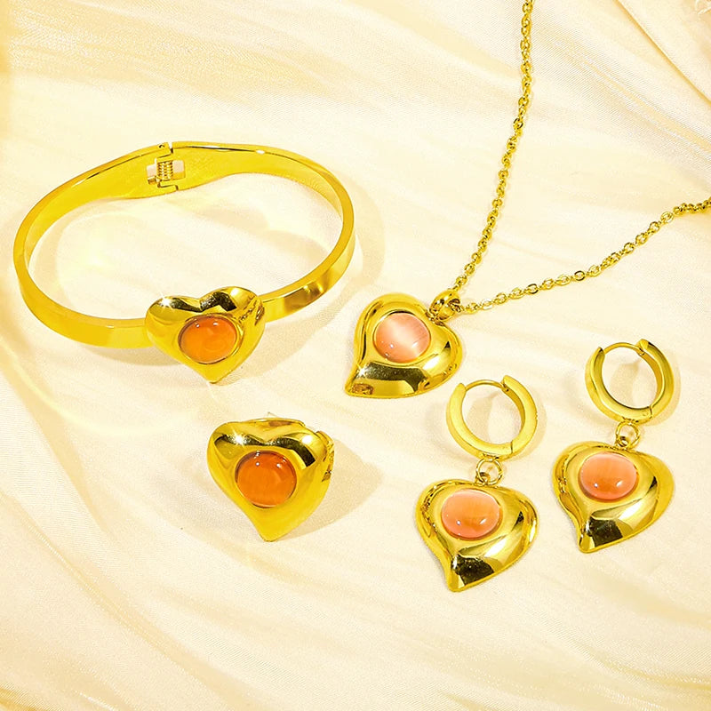 Fashion Women Jewelry Set Love Ring Bracelet Heart Shaped Letter Pendant Necklace Gifts Hip Hop Jewelries for Women