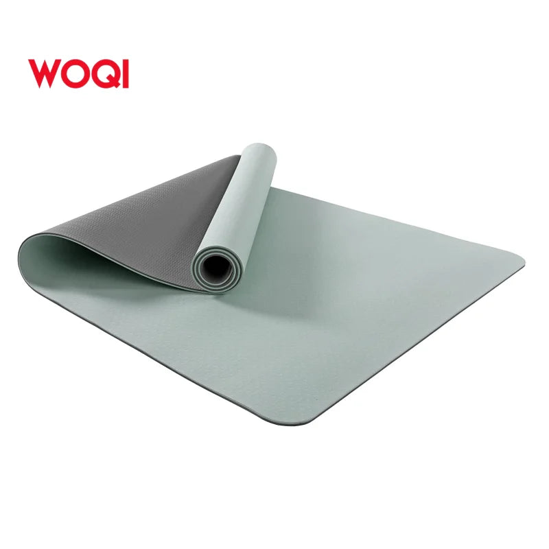 WOQI Hot Selling Double-Sided Non Slip 8mm Thick Folding Yoga Mat with Strap TPE for Barefoot Exercise