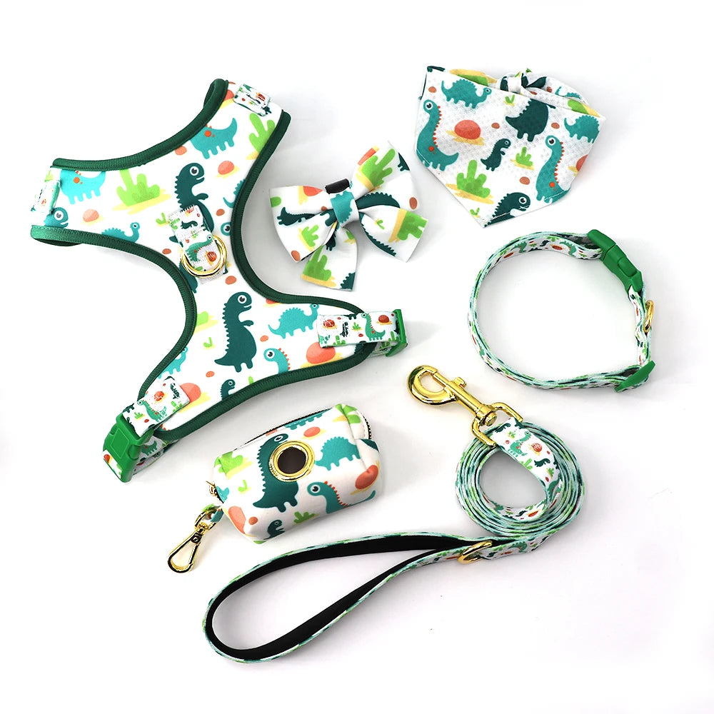 Pet Accessories Dog Leash Set Fabric Dog Collar Custom Dog Harness Leash Bandana Whole Suit