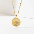 2025 Fashion Simple Design Stainless Steel Non Tarnish Round Pendant Cubic Zirconia Sun Sunburst Necklaces