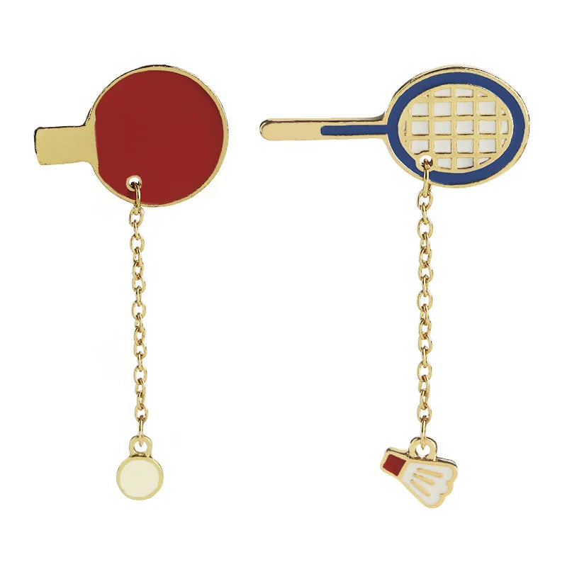 Cartoon Sports Metal Enamel Pin Table Tennis Badminton Brooch Bag Women Sweaters Shirt Collar Chain Lapel Pins Badges Jewelry