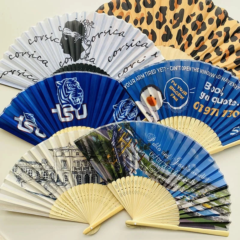 Eco-Friendly Carved Bamboo Fabric Folding Fans Custom Personalized Music Hand Fans for Birthday and Wedding Gifts