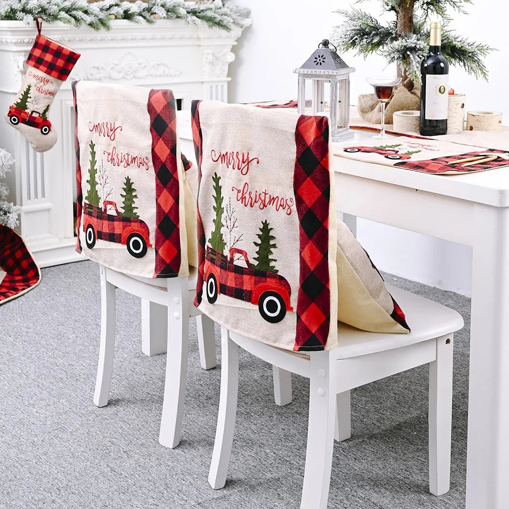 Christmas Creative Fabric Chair Cover Stool Cover Plaid Pattern 48x48cm Cold Protection Home Decoration
