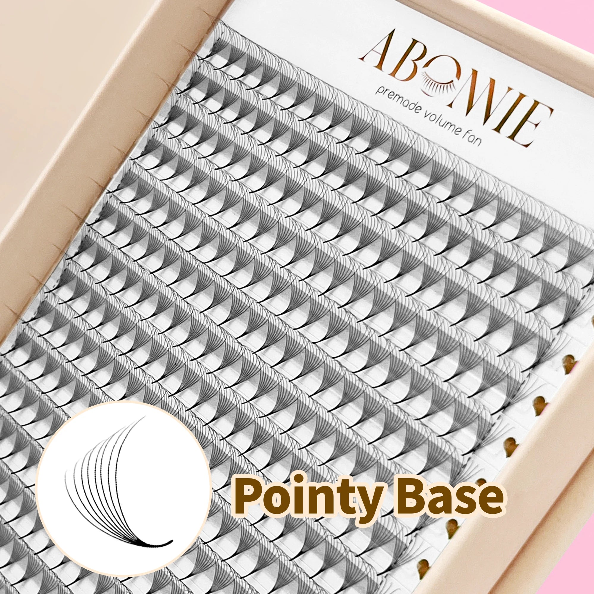 Abonnie Pointy Thin Base Narrow Premade Volume Fans Matte Black Long Stem Pre Made Lash Fans 10D Premade Lash Fans Trays