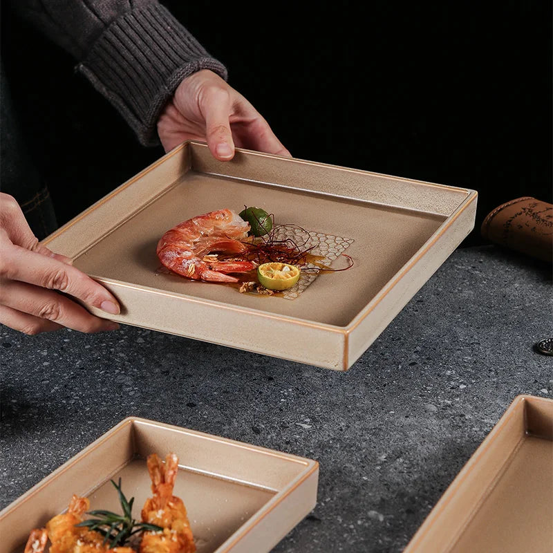 Custom Logo Eco-Friendly Flat Porcelain White Ceramic Square Plate for Restaurant Catering-Dessert Dinner Hot Pot Serving