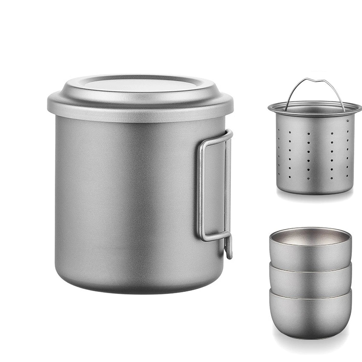 Ultralight Titanium Tea Pot Set 420ml Mug Cup With Lid Titanium Mug Foldable Handle Eco-Friendly Cup for Backpacking Hiking