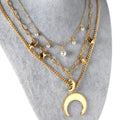 Stainless Steel Jewelry 18K Gold Plated Layered Pendant Necklace Moon Star Charm Pearl Chain Chunky Statement Necklace for Women