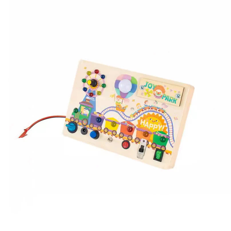 New Style Playground Themes Busy Board Montessori Toys Led Light Switch DIY Wooden Busy Board for Kids