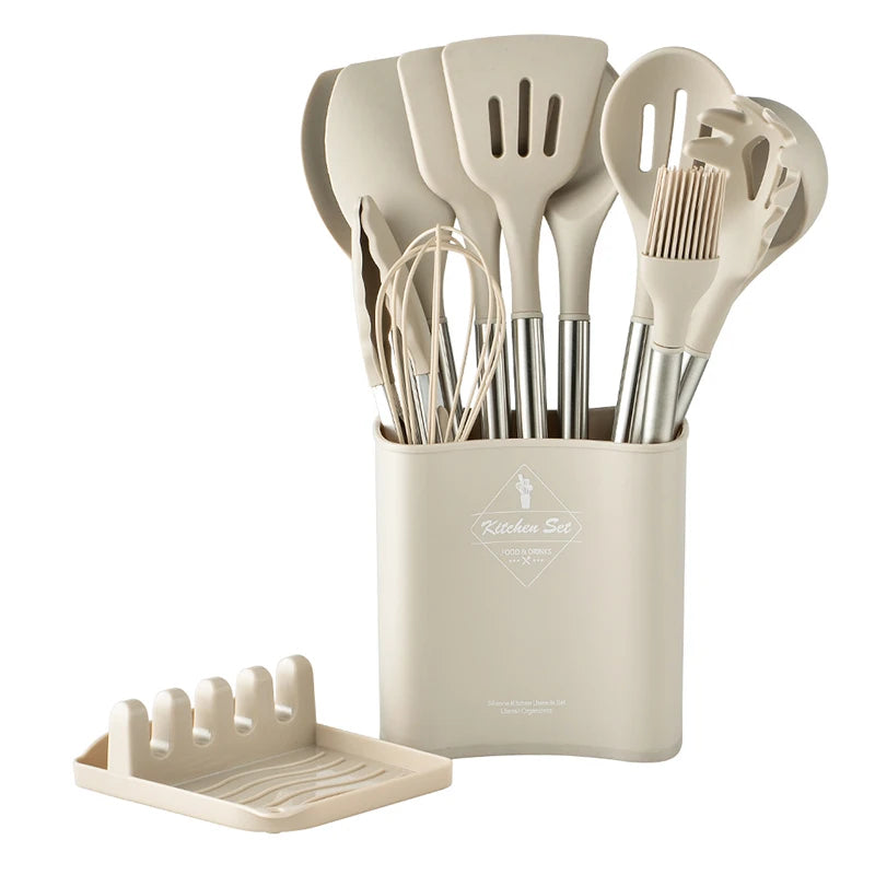 12cs Flexible Non-stick Baking Tool Spoon Spatula Kitchen Accessories Cooking Utensils Heat Resistant Silicone Utensil Sets