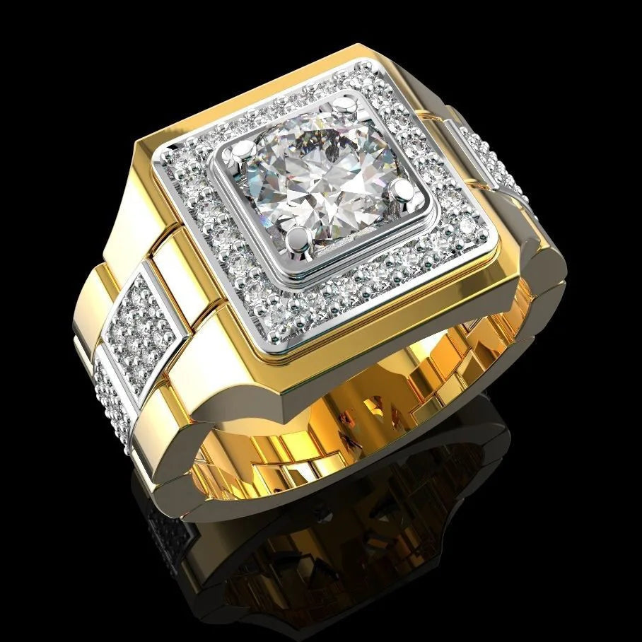 Fashion New European and American Style Diamond Rings Luxury Watch Chain Copper Rings for Men