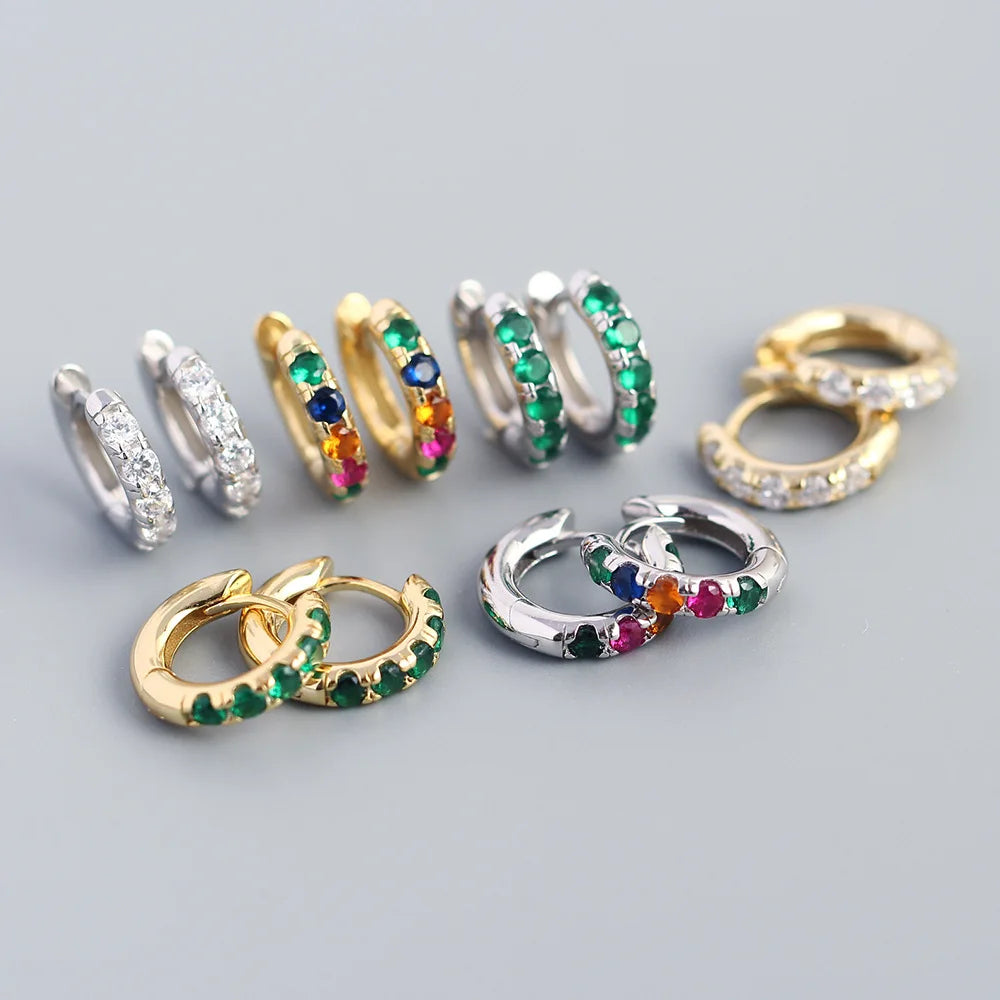 Fashion NEW Europe and America 925 Sterling Silver Big Heavy Round Hoop rainbow White Cz Stone Hoop Earring for Women