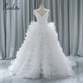 Ruolai QW01575 Stunning White Tiered Tulle Wedding Dresses Sleeveless V-neck Bridal Gowns for Wedding Party