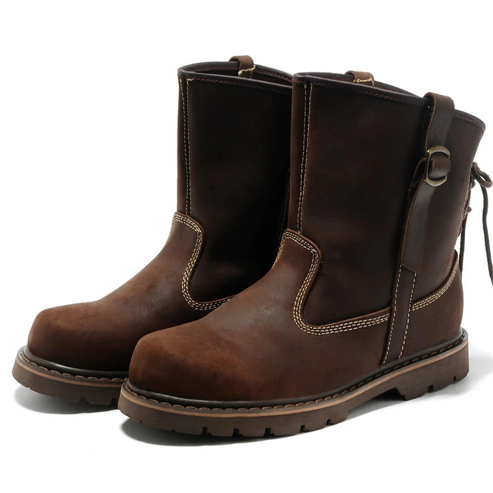 Trendy High Quality Men's Casual Cowboy Boots Genuine Leather Lace-Up Design Comfortable Durable for Waterproof Anti-Slippery