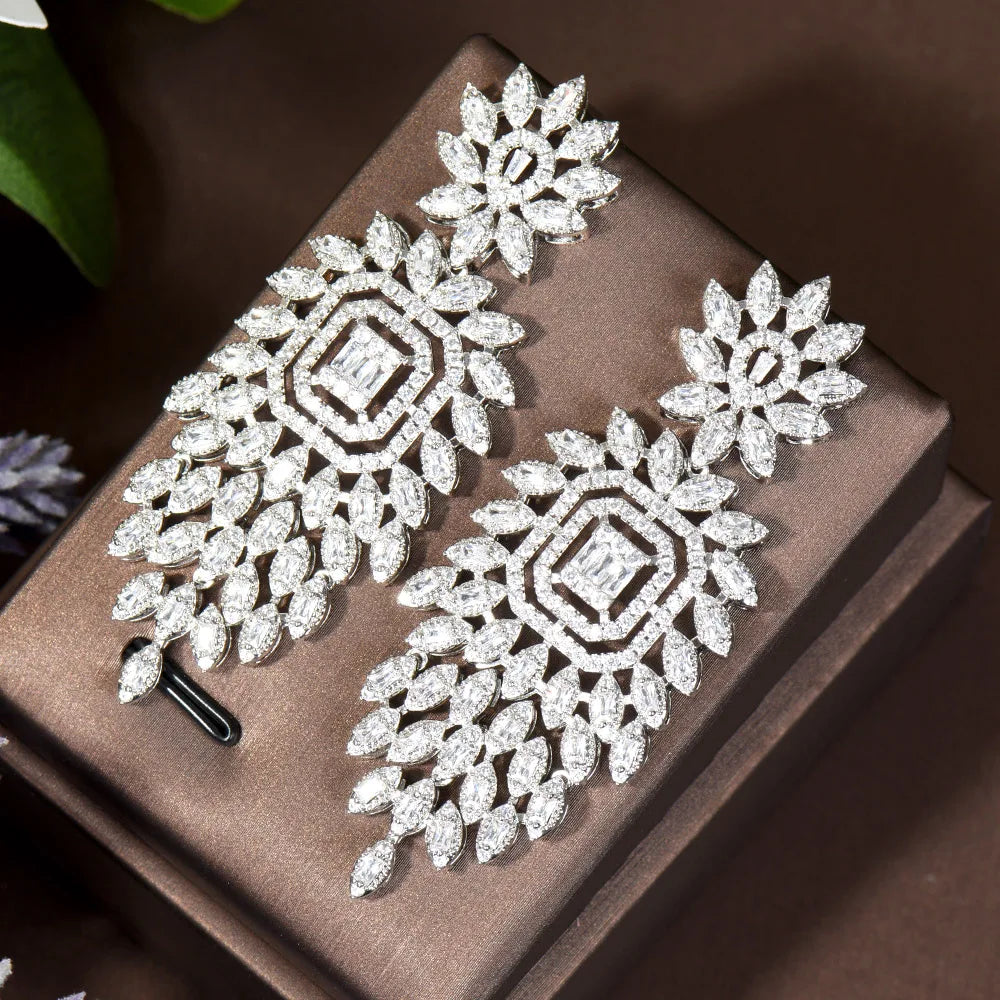 HIBRIDE Full Cubic Zirconia Micro Paved Square Design Dangle Drop Earrings for Women Bridal Wedding Jewelry Accessories E-494