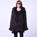 MWFur Fashion Lady Rabbit Fur Knit Woman Winter Fox Fur Collar Coat Casual Long-sleeved Fox Cuff Long Fur Coat
