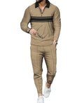 Premium Men's Geometric Print Quarter-Zip Tracksuit 2 Piece Set Long Sleeve Polo Shirt & Jogger Pants Casual Business Outfit