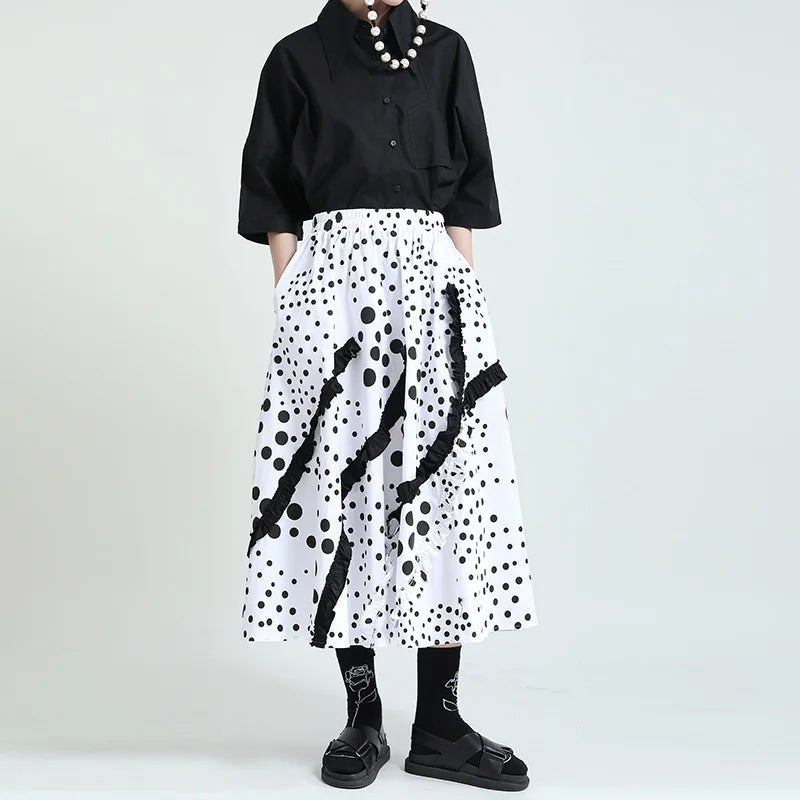2021 New Splicing Wood Ears Contrast Color Printing Skirt Irregular Design Skirt Summer A-line Dress