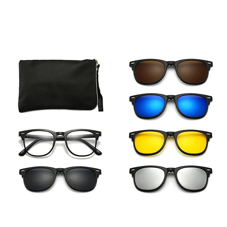 PC Polarized Sun Glasses Mirror Night Vision Glasses 5 in 1 Magnetic Clip on Sunglasses for Men Clip En Gafas De Sol