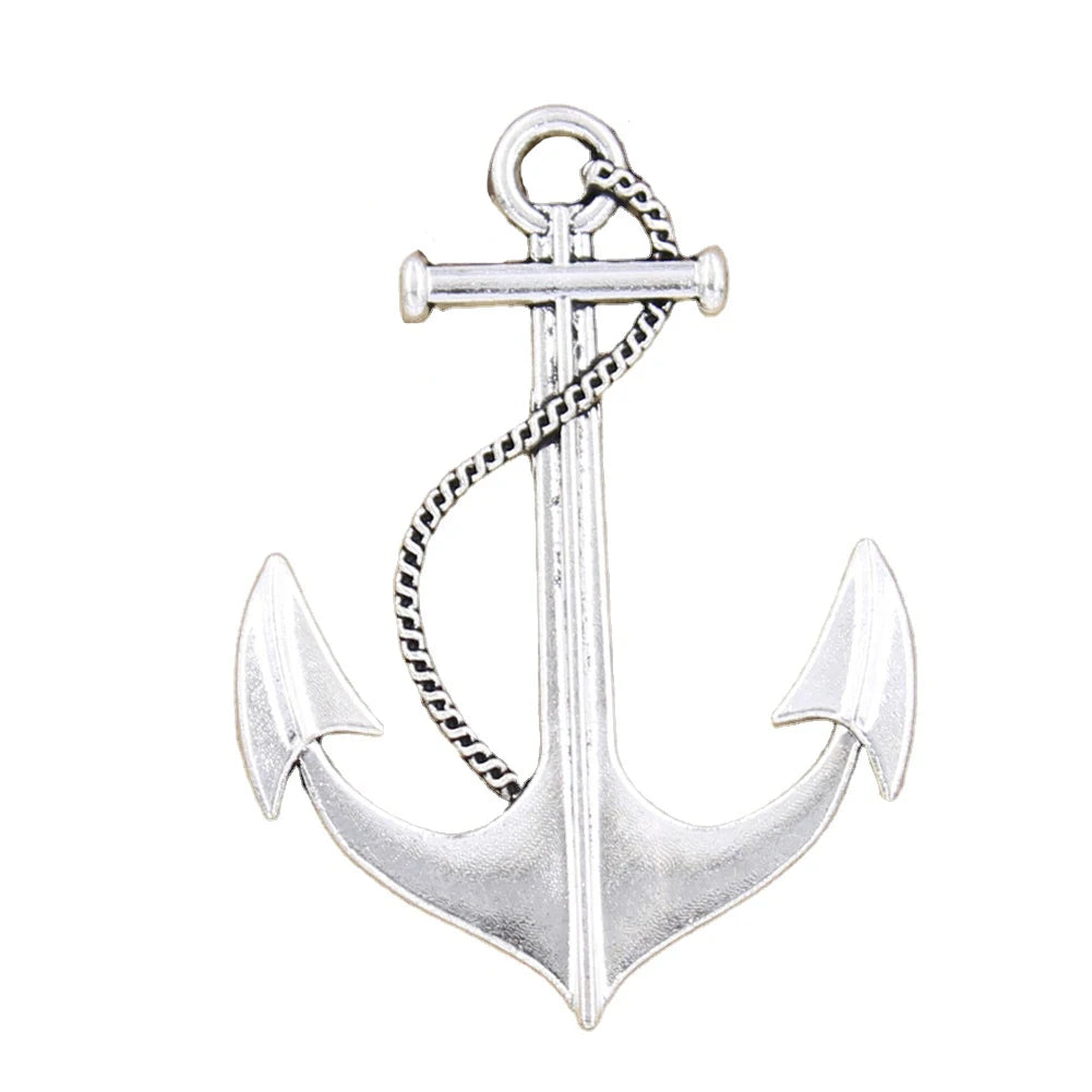 Antique Vintage Tibetan Silver Color Anchor Rope Sea Charms 55x40mm Pendants Alloy for Children's DIY Handmade Craft Making