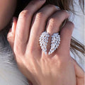 CAOSHI Personality 925 Silver Plated Micro Paved Zircon Diamond Adjustable Feather Angel Wing Rings Women