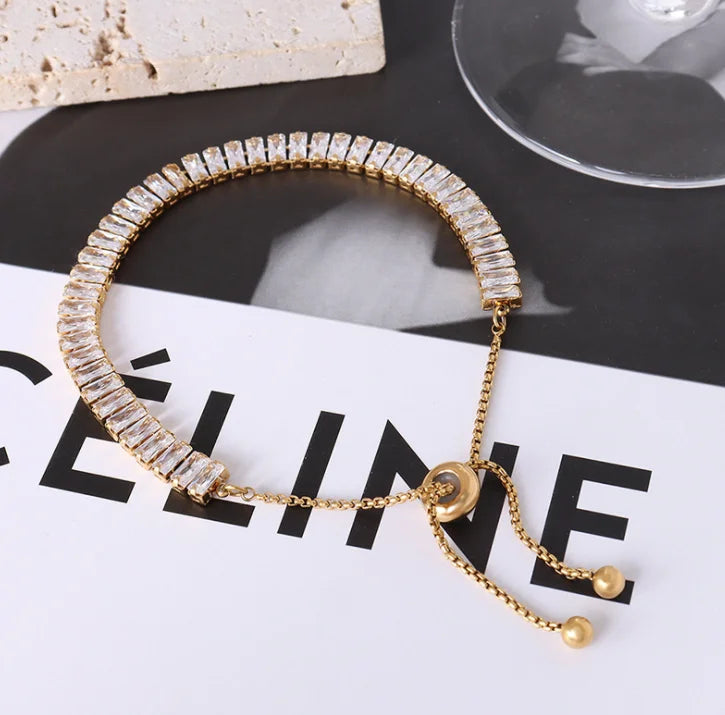 Fashion Stainless Steel Zircon Tennis Chain Bracelet Hip Hop Jewelry Gold Silver Material Men Cz Bracelet Iced Out