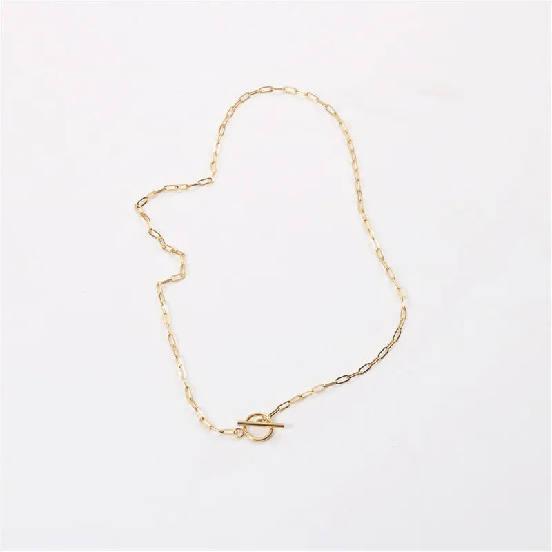 Fenny Wholesale 18K PVD Plated Tarnish Free Versatile Minimalist Sweater Chain Toggle Stainless Steel Necklace for Women