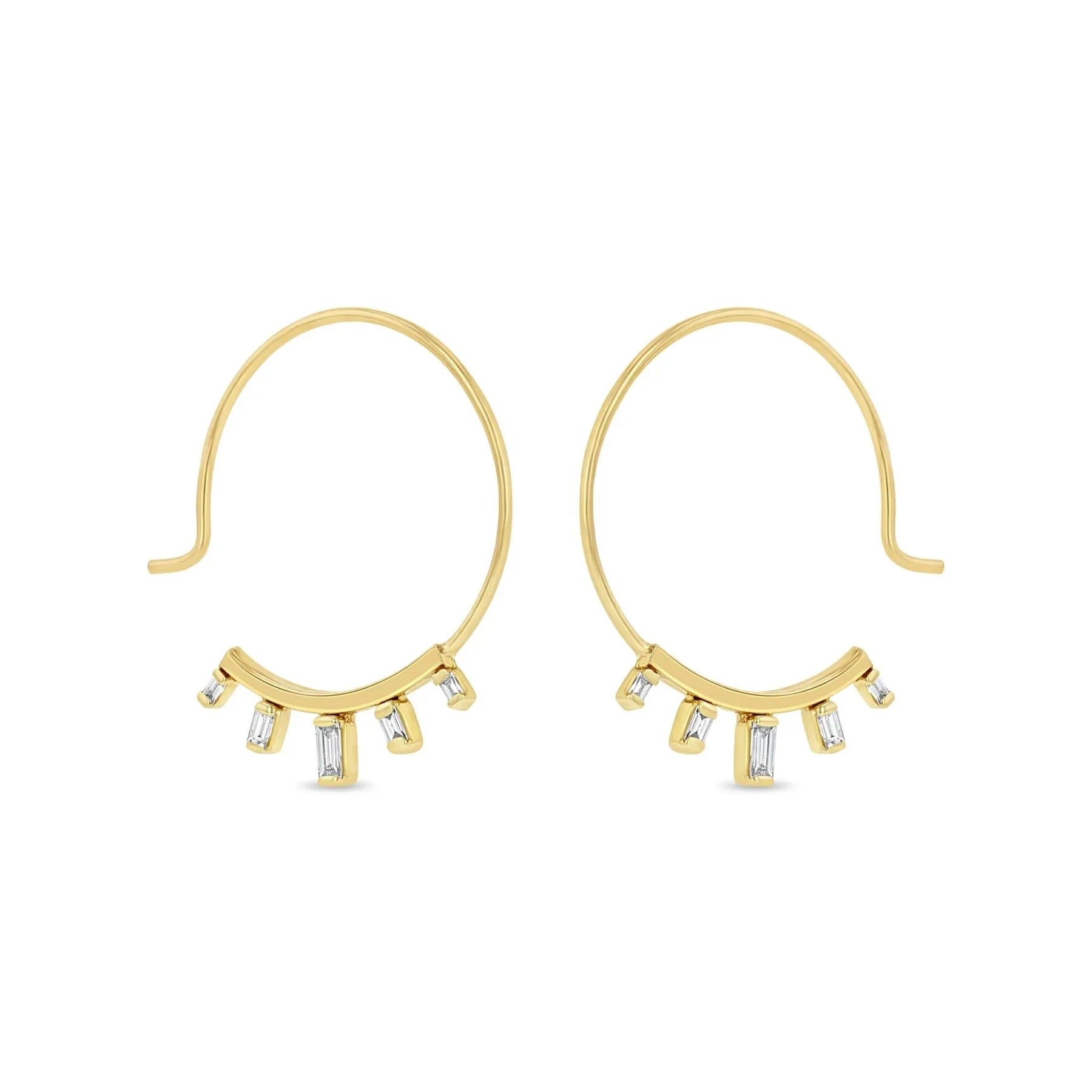 LOZRUNVE Silver 925 Jewelry Party Baguette Diamond Wire Threader Hoops Earring Large
