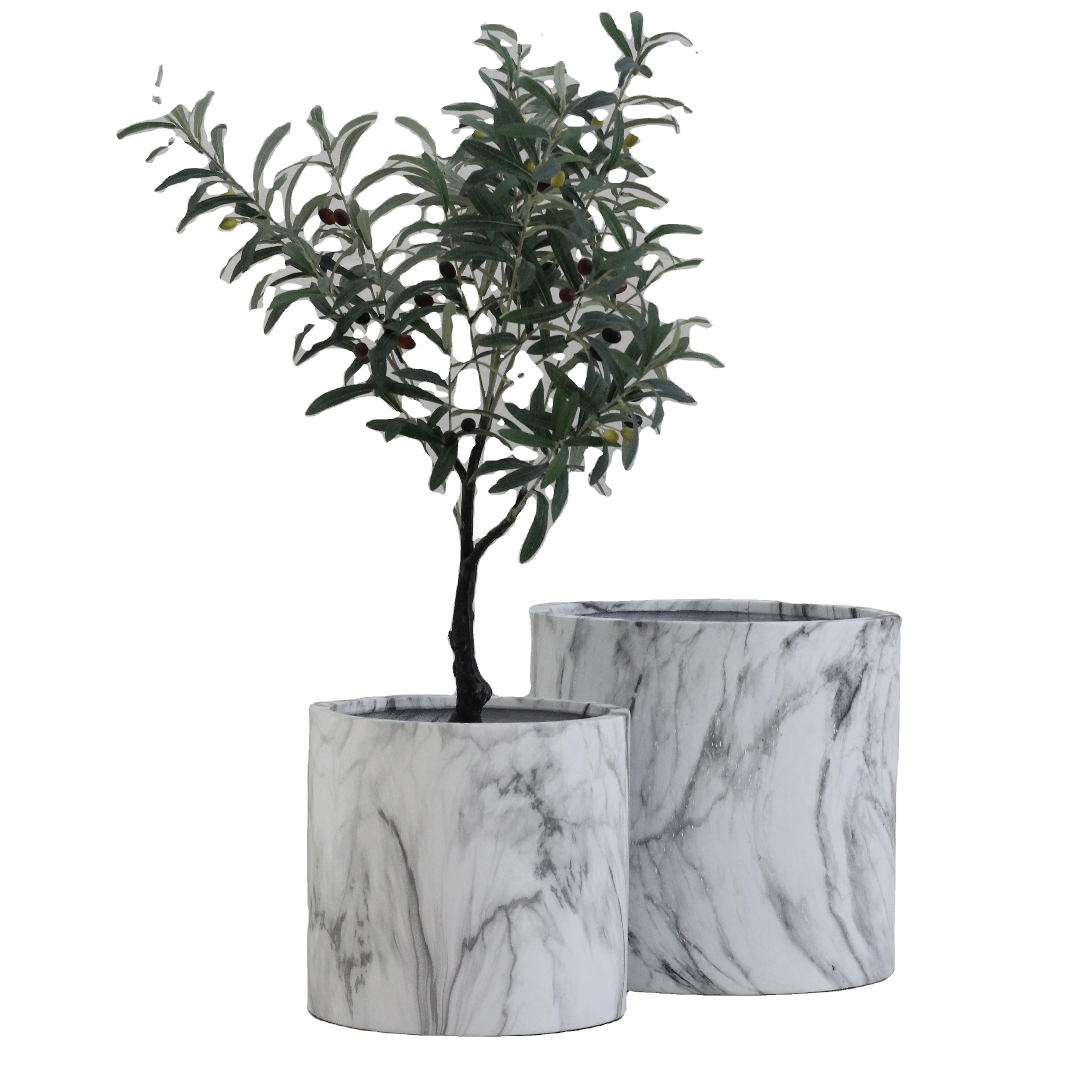 Simple Design Cylinder Shape Large Size Marble Concrete Plant Pot with Fiber Glass for Home Decor